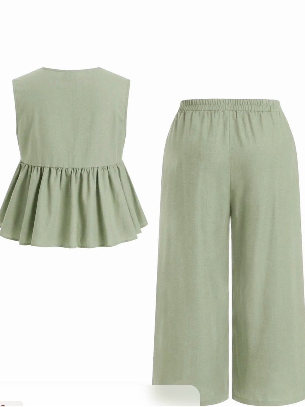 NWT ciderLight Green Linen Blend Two-Piece Set - Sleeveless Top & Wide-Leg Pants - Picture 4 of 7
